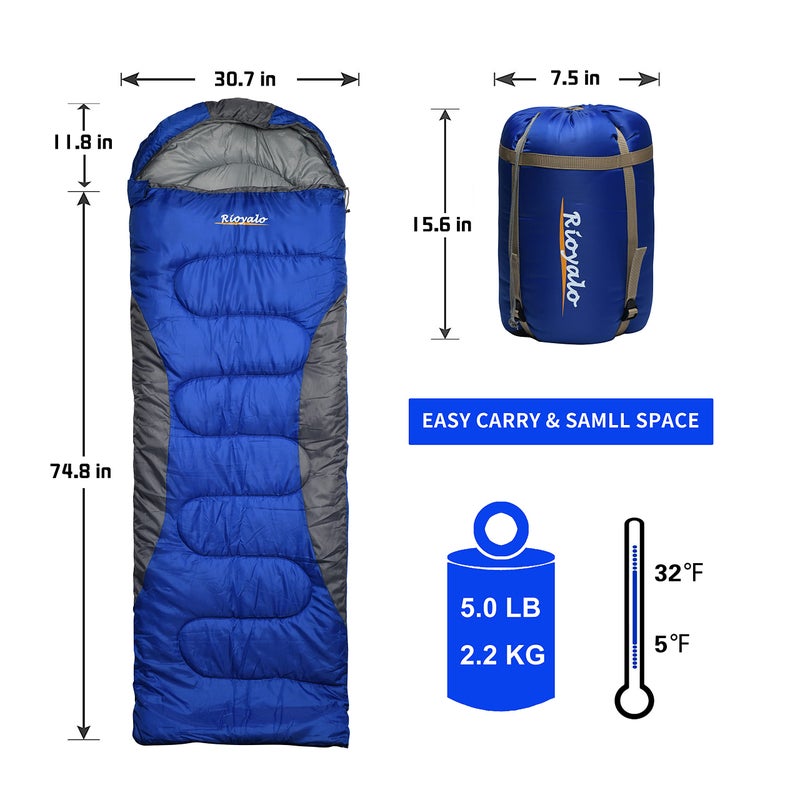 rioyalo 0 Degree Winter Sleeping Bags for Adults Camping (350GSM) -Temp Range (5F â€“ 32F) Portable Waterproof Compression Sack- for Big and Tall in Env Hoodie: Hiking Backpacking 4 Season - Image 2